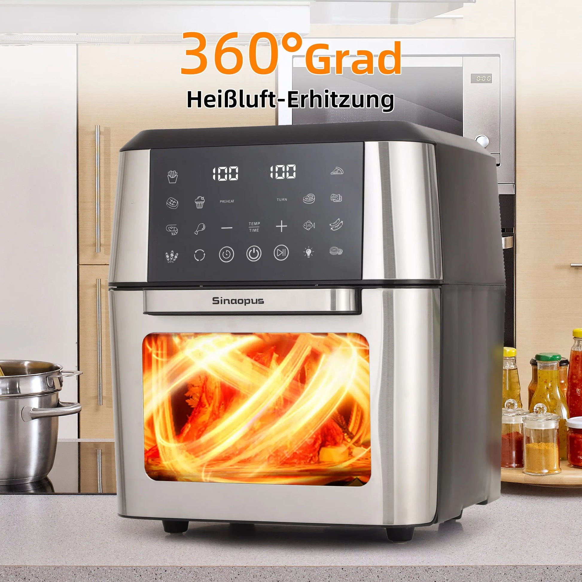 12L Air Fryer Mini Oven,Multi Function Smart machine Air fryers with Glass Viewing Window,Oilless Cooker with LED Touch Control.
