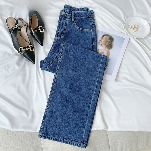 Vintage High-waisted Loose-fit Slimming Straight-leg Jeans For Women Trendy Long Trousers A Retro Flair.