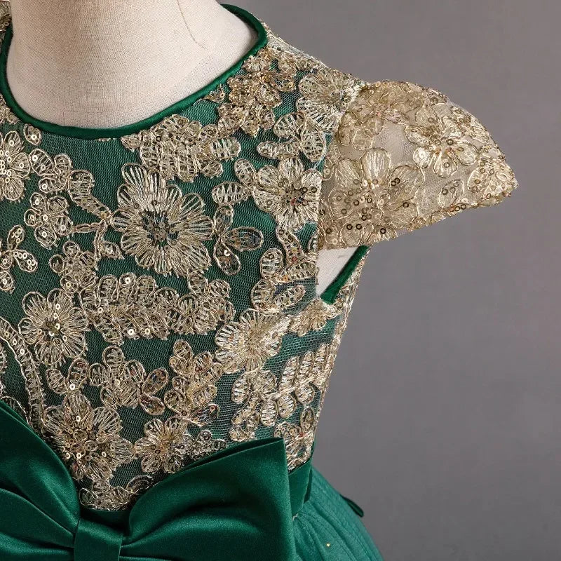 Mädchen Abschlussfeier Bankett Stickerei Paillettenkleid Hochzeitskleid Party Blumenkind Performance und bodenlanges Kleid.