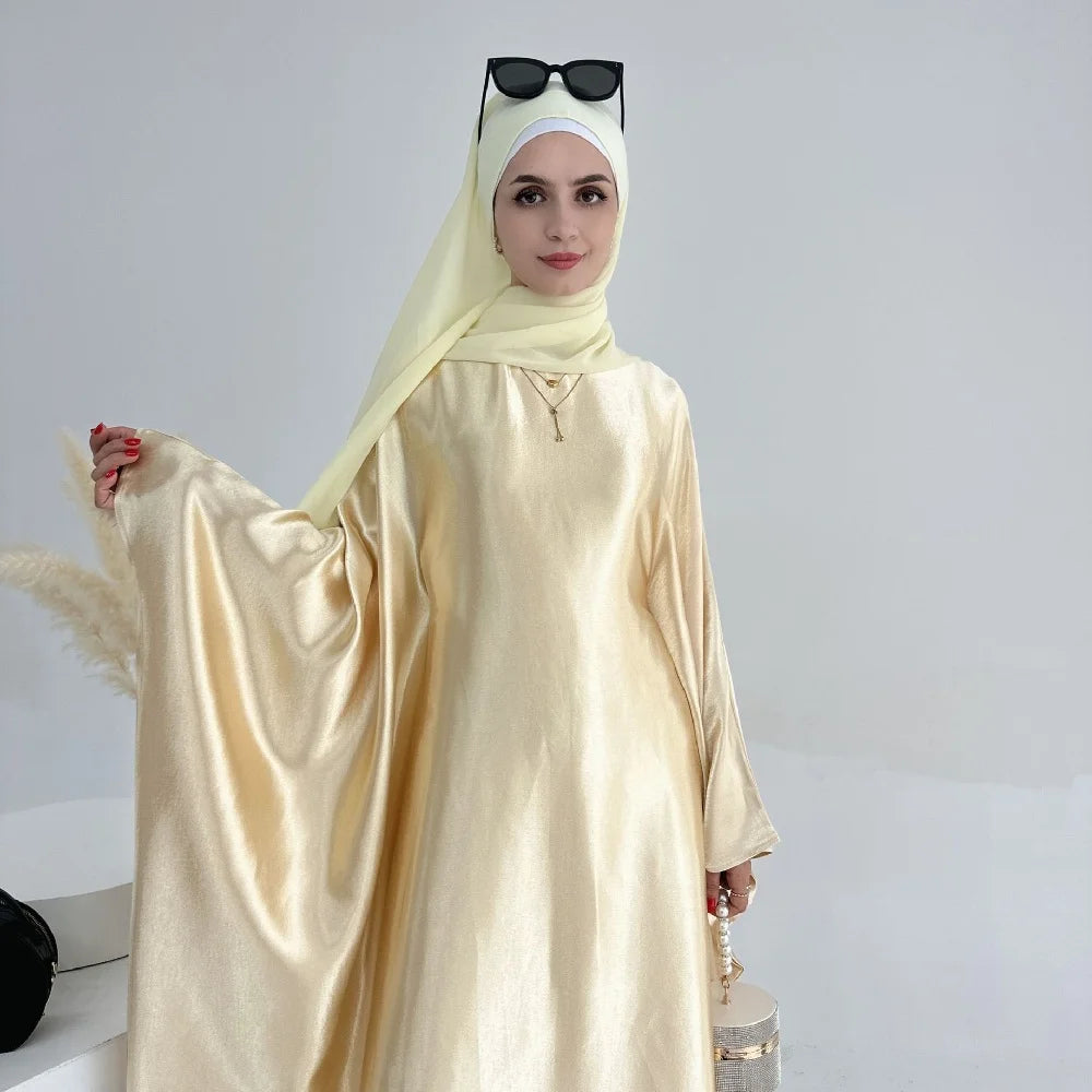 Batwing Satin Shimmer Abaya Damen Dubai Luxury Islam Muslim Kaftan Dress Women Kebaya Vestidos Djellaba Robe Femme Musulmane.