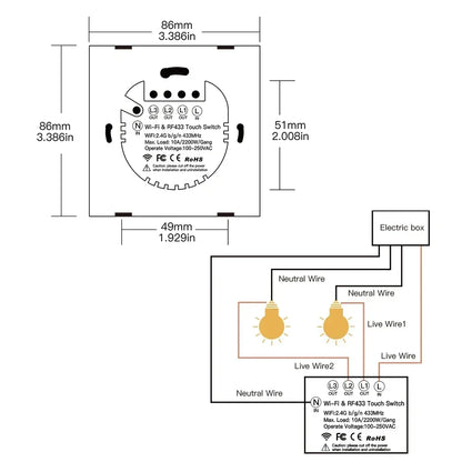 MOES NEU WiFi RF433 Smart Touch Switch 2/3 Way Smart Life/Tuya App-Steuerung, Alexa Google Home Sprachsteuerung 1/2/3 Gang EU.