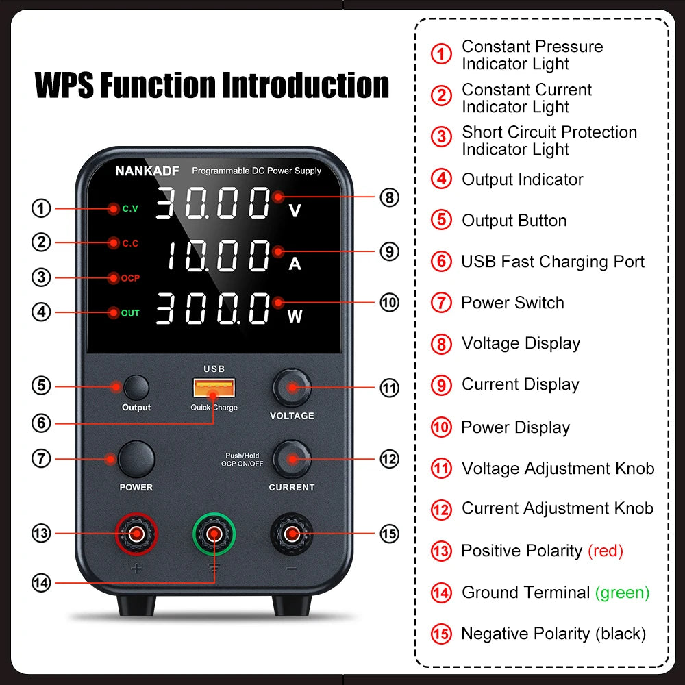 NANKADF DC laboratory power supply 30V 10A bench power supply encoder regulates voltage and current Dual input voltage 220V/110V.