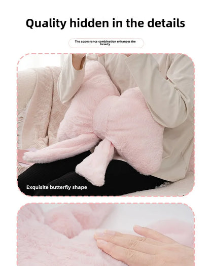 Pink bow ribbon couch pillow imitation rabbit fur comfortable car seat cushion ins style simple all-match back cushion.