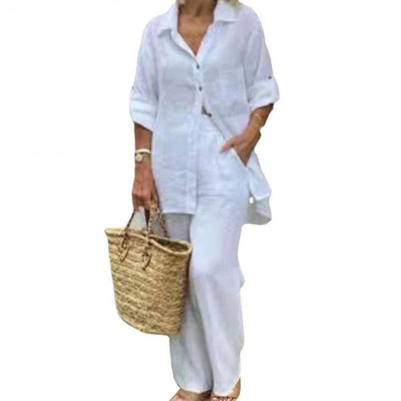 New Cotton Linen Suit Women's Tracksuit Oversize Shirt Loose Pants Set Female Trendy Daily Casual Fashion Ladies 2 Piece Sets.