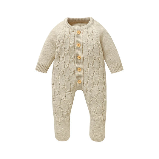 Winter Baby Jungen Strampler Kleidung Beige Rundhals Volle Hülse Gestrickte Neugeborenen Pullover Overalls Einteilige Kleinkind Outfits.
