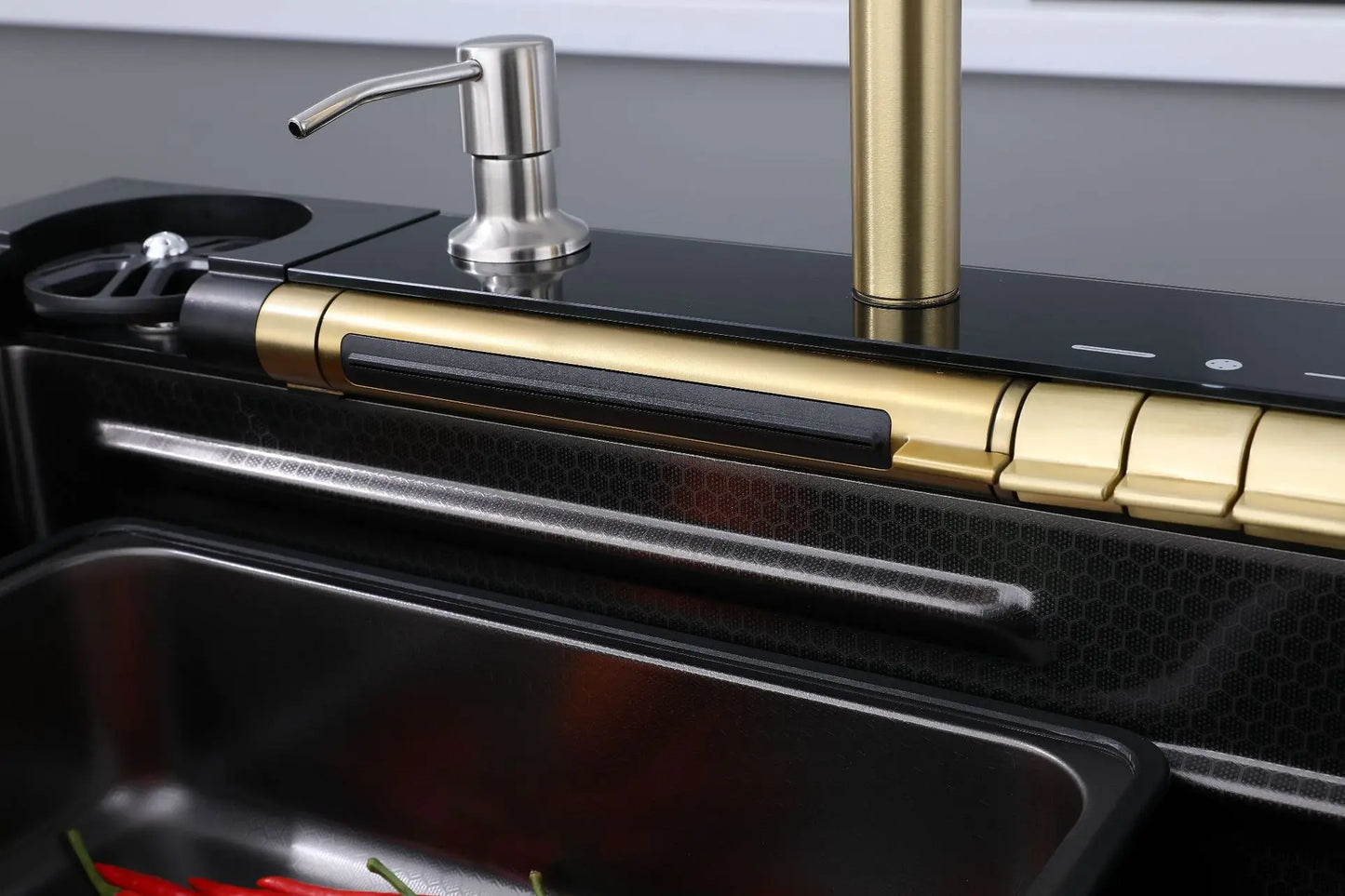 Golden Household Stainless Steel Waterfall Kitchen Sink MultiFunction Wash Vegetable and Dish Countertop Basin Large Single Slot