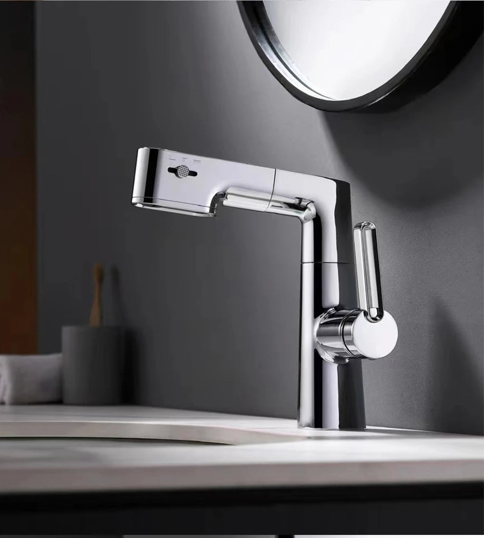 VGX Multifunctional Bathroom Faucets Pull Out Basin Mixer Sink Faucet Gourmet LED Display Tap 360° Tapware Crane Brass Chrome