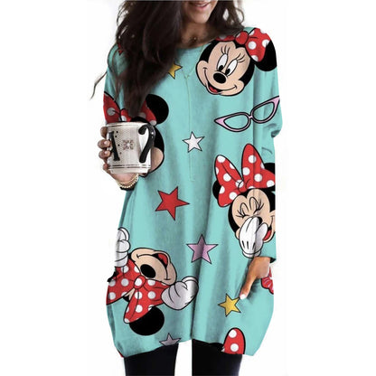 Frauen Frühling und Herbst Neue S-3XL Große T-shirt Einfarbig Lange Hülse Lose Disney der Mickey Maus Casual Harajuku Taille t-sh.
