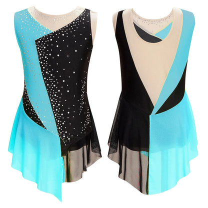 6-16Y Mädchen Ärmelloses Eiskunstlauf Trikot Kleid Ballett Rhythmische Gymnastik Lyrical Dance Body Bühne Leistung Dancewear