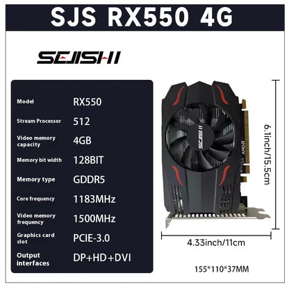 SEJISHI Video Card RX 550 4GB Graphics Cards 128Bit GDDR5 AMD GPU RX550 4GB Mining Gaming Card placa de video PCI-E 3.0X16.
