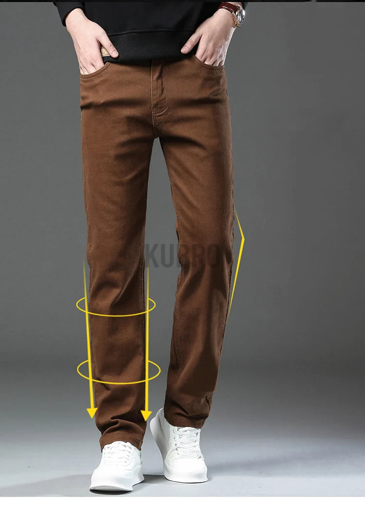 Fashion Loose Straight Business Casual Stretch Denim Pants Male Brand Trousers 3 Colors Plus Size Mens Clothing Slim Jeans 28-44.