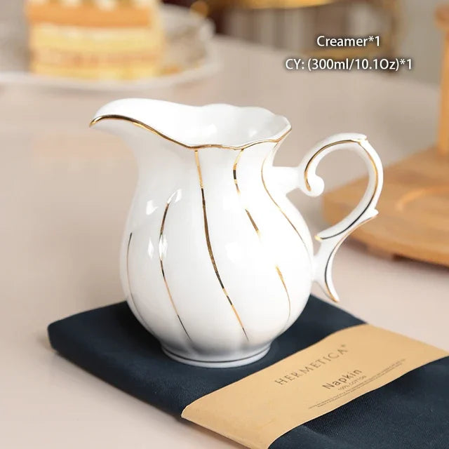 Gold Inlay Bone China Coffee Set Europe Porcelain Tea Ceramic Pot Creamer Sugar Bowl Teapot Cup Mug Coffeeware.