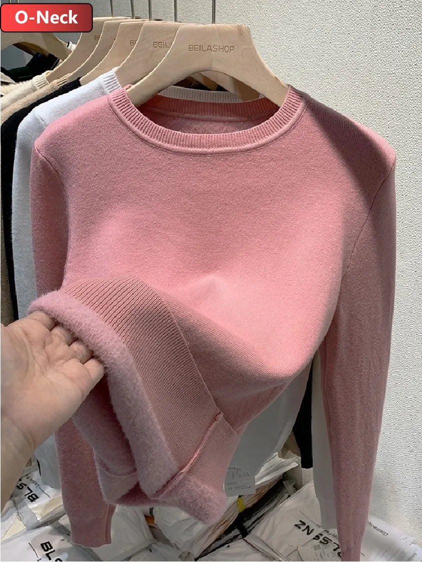 Pullover Für Frauen Winter Verdicken Rollkragen Schlank Stricken Pullover Neue Warme Plüsch Samt Gefüttert Strickwaren Jumper Tops Casual Poleras