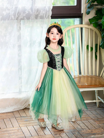 Anna Grünes Kleid Mädchen Spitze Tüll Elegantes Kleid Kinder Bühnenshow Prinzessin Kostüm Kinder Purim Cosplay Kleidung.
