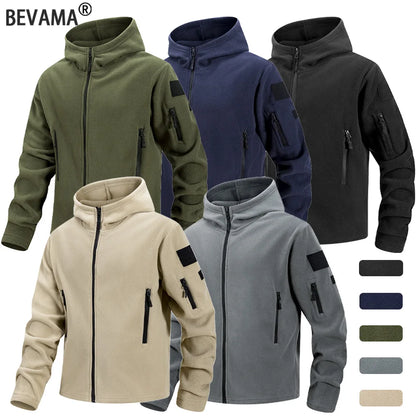 Men's Polar Fleece Zipper Hooded Jacket Autumn Winter Thermal Warm Work Coats Full-Zip Up Windproof Outdoor Hoodie Sweatshirt.