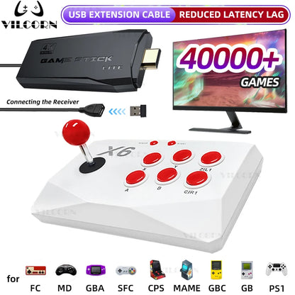 VILCORN M8 Game Stick 4K Arcade Video Game Console for MAME PS1 9 Emulator with Double Arcade Joysitck 41000 Games Retro Machine.