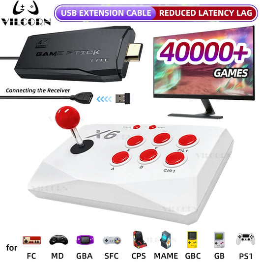 VILCORN M8 Game Stick 4K Arcade Video Game Console for MAME PS1 9 Emulator with Double Arcade Joysitck 41000 Games Retro Machine.