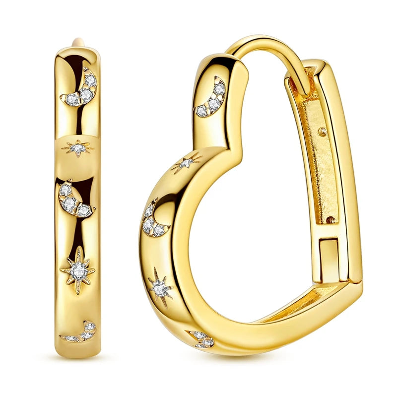 925 Sterling Silver Gold Color Circular Hoop Earrings Golden Earring Fit Original Charms Diy Fine Jewelry For Fashion Women