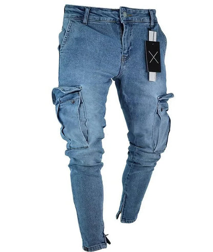 Spring New Hot Sale Stretch Men's Jeans Fashion Trendy Casual Knee Wear-Resistant Comfortable Zipper Feet Skateboard Pants.