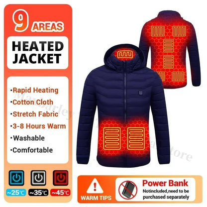 21 Areas Heating Jacket Men Winter USB Electric Heated Coat Functional Self Heating Clothes Outdoor Snow Ski Thick Padded Jacket