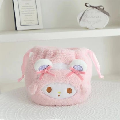 Cute My Melody Sweet Piano Cosmetic Bag Lovely Pink Drawstring Bag Kawaii Jewel Case Japanese Style Plush Bag Gifts Girl.