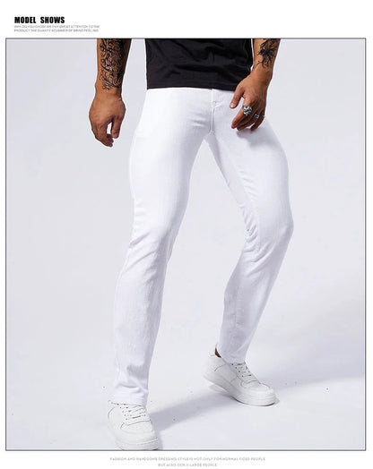 Men's White Casual Jeans New Denim Pants Comfortable Fashion Stretch Slim Fit Straight Trousers Male Clothing Streetwear.