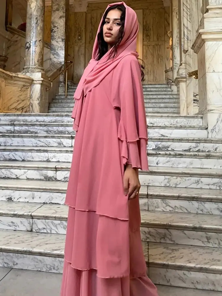 Summer Modest Kaftan Hijab Dresses For Women Kids Open Chiffon Khimar Kimono Abaya Dubai Luxury Muslim Sets Islam Kebaya Damen.