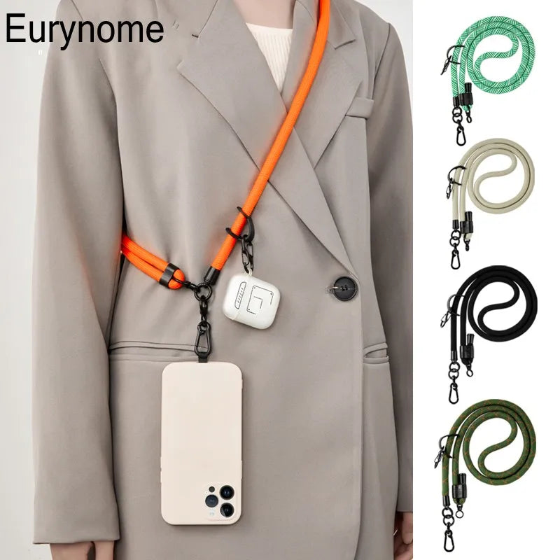 Phone Lanyard Adjustable 1 Cm Diameter Outdoor Universal Case Crossbody Shoulder Card Neck Cord Clip Hang Anti-lost Wrist Strap.