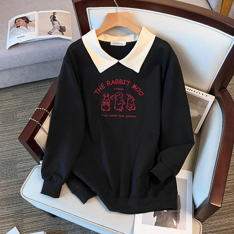 175kg plus size Damen büste Frühling Herbst lose besticktes Sweatshirt schwarz weiß groß 5xl 6xl 7xl 8xl 9xl.