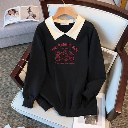 175kg plus size Damen büste Frühling Herbst lose besticktes Sweatshirt schwarz weiß groß 5xl 6xl 7xl 8xl 9xl.