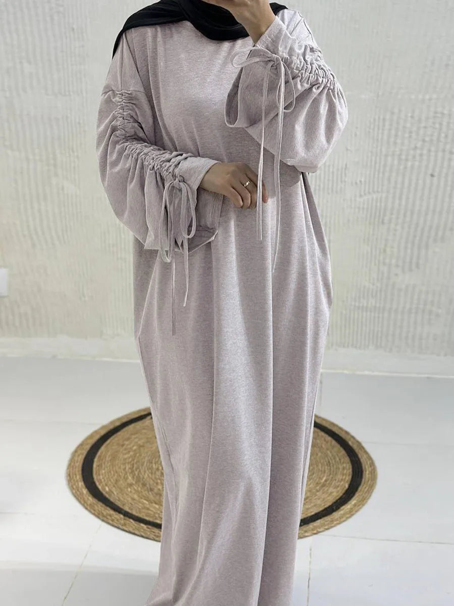 Muslim Women Arabic Dubai Abaya Drawstring sleeves Long Dress Modest Ramadan Kaftan Robe Femme musulmane Islam Clothing Kebaya.