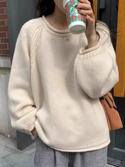 Harajuku Lose Lange Hülse Frauen Pullover Koreanische Herbst Winter Jumper Strickwaren Weiche Warme Tops Chic Solide Femme Pullover Pullover.