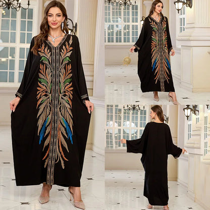 Frauen bestickte lange Kaftane Plus Size Kaftan Kleider Strand Badeanzug Cover Up Moomoo Kleid marokkanische Robe