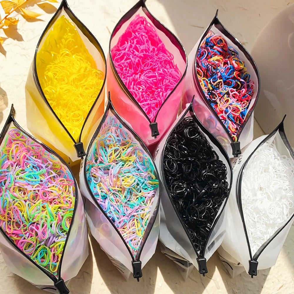 500/1000/2000pcs Girls Colourful Disposable Rubber Band Hair Ties Headband Children Ponytail Holder Bands Kids Hair Accessories.
