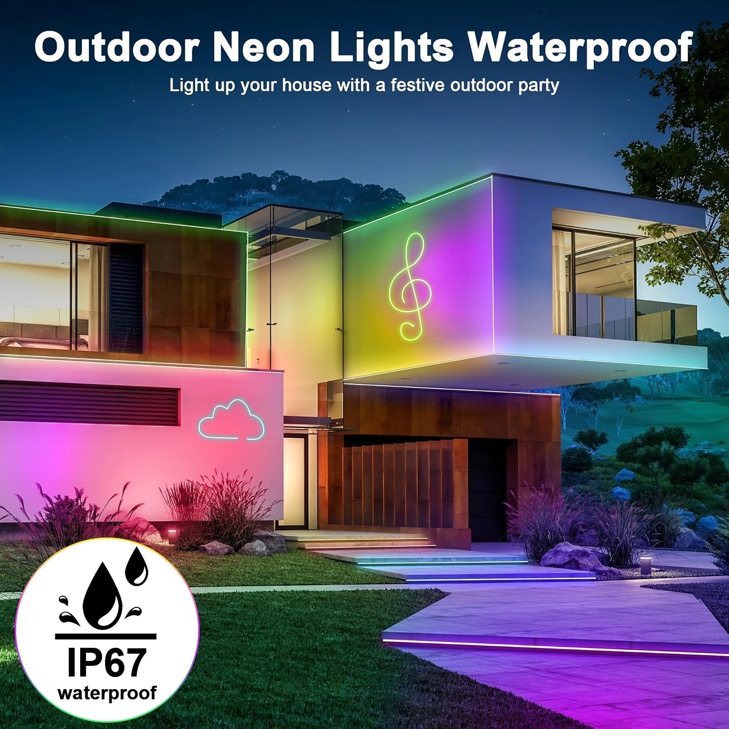 LED-Neon-Lichterkette mit App/Fernbedienung, 24 V, Musik-Synchronisierung, wasserdicht, flexibel, DIY-Design, RGB-Streifenlichter für Schlafzimmerparty.