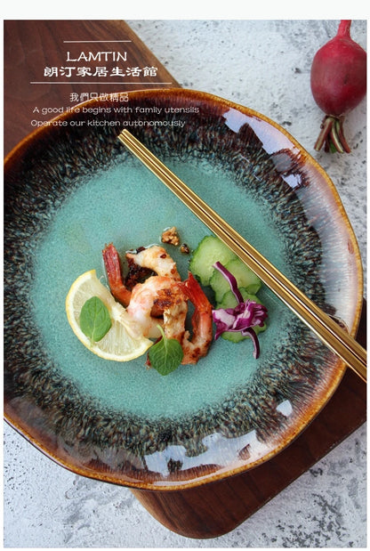 8 inch European ceramic dish Western steak dish pasta home dish plate kiln transmutation glaze china plates.