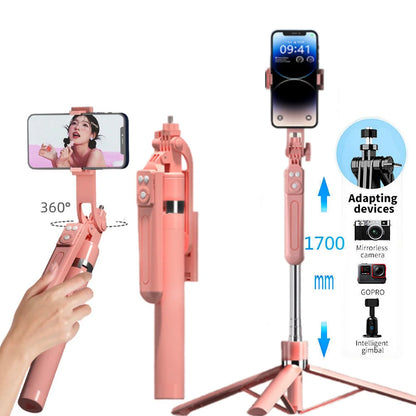 FGCLSY 1.7M selfie stick tripod with Light wireless remote control 360 ° rotation for smartphone video recording live streaming.