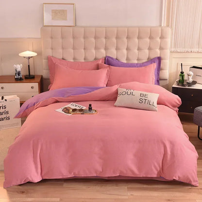 2024 new light luxury solid color thickened cotton abraded four-piece set, pure cotton warm, available in autumn and winter