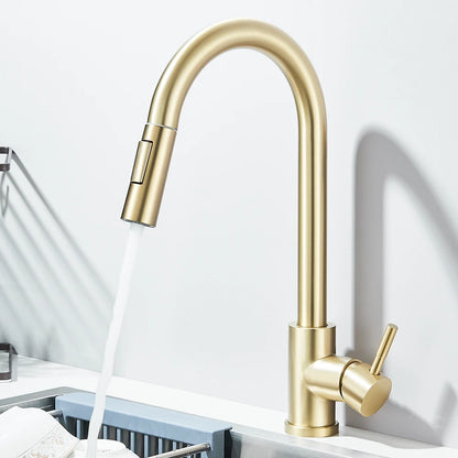 Pull Out Kitchen Faucet 2-Ways Stream/Shower Sprayer Head Deck Mounted Hot and Cold Water Mixers Single Handle Taps