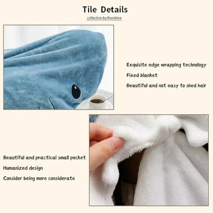 Shark Cartoon Sleeping Bag Adult Pajama Hooded Warm Flannel Blanket Funny Homewear Super Soft Onesie Sleeping Bag Winter Warm.