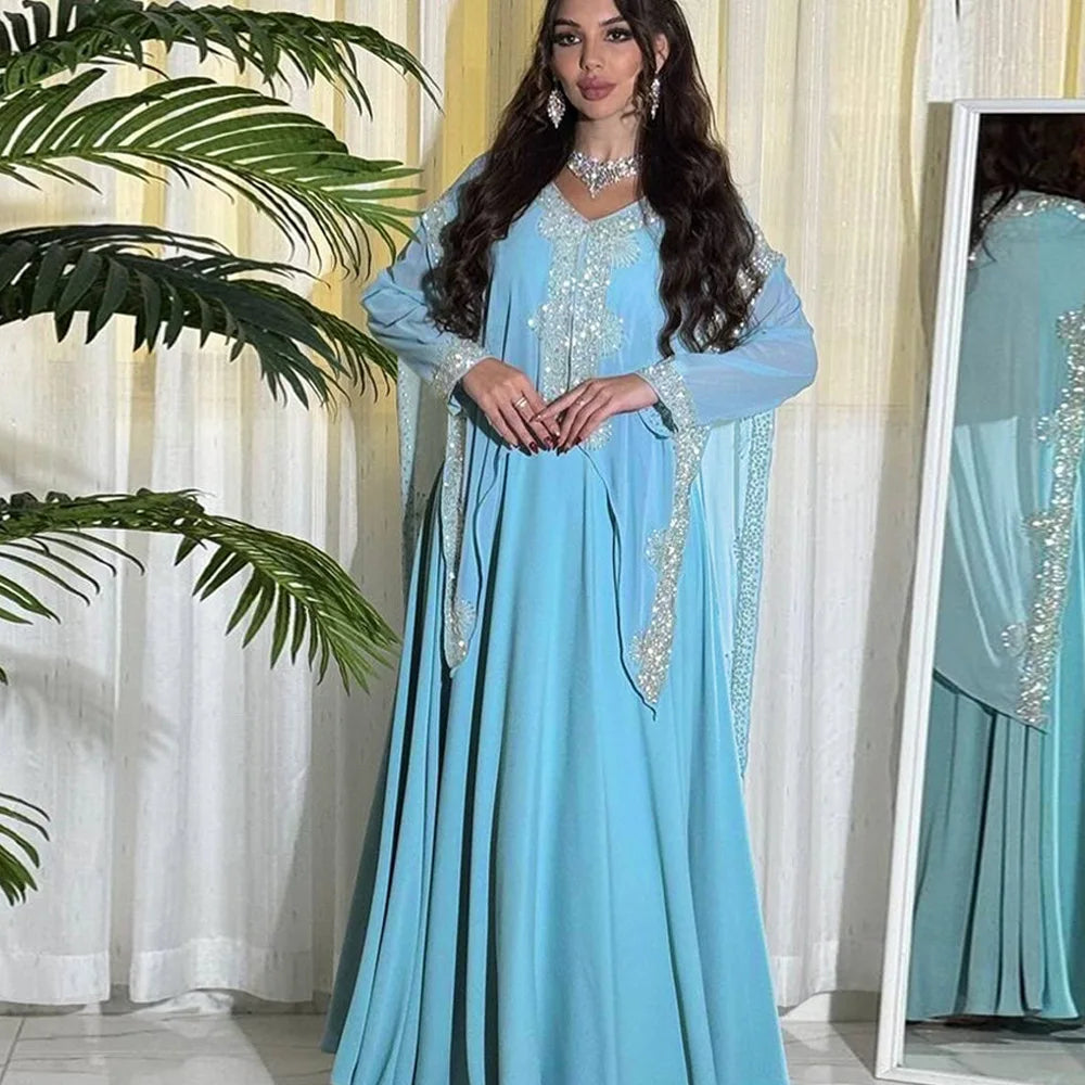 Abendkleider Arabische Lange Robe Stickerei Muslimische Frauen Party Jalabiya Eid Ramadan Marokko Dubai Abayas Kaftan Islam Vestidos Neue.