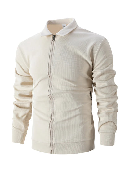 Men's Spring/Autumn Casual Long-Sleeve Zip-Up Shirt Set Loose-Fitting Pure Color Outdoor Sports And Streetwear Two-Piece Outfit.