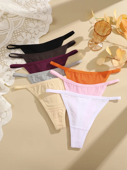 4Pcs Women's Cotton Thongs Sexy Thin Waist Underwear Traceless Low Waist G-string Sports T-Back Female Breathable Panties S-XL.