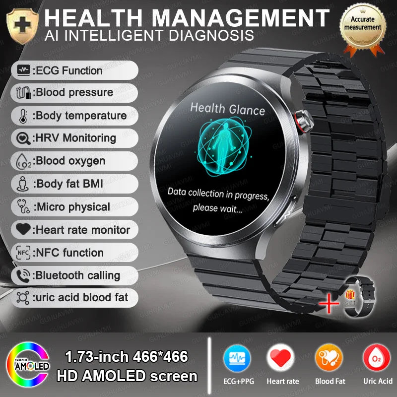 2025 New For HUAWEI Uric Acid Blood Pressure Blood oxygen Body Analysis Smart Watch ECG+PPG Clock Bluetooth call Smart watch Men