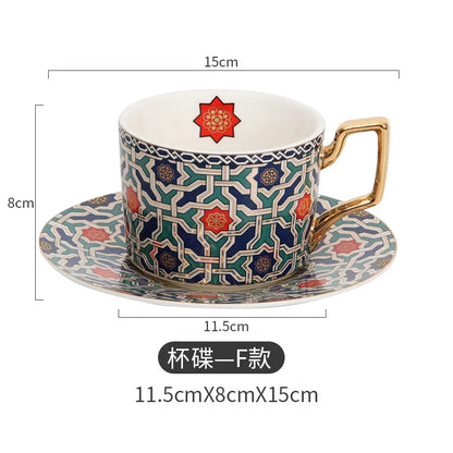 Luxury Coffee Cup and Saucer Set for Cappuccino, Latte, Espresso, Moroccan Style, Ceramic Tea Cup, Kitchen Tool, House Warming.