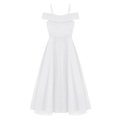 Elegantes Chiffon-Partykleid für Mädchen, schulterfrei, verstellbarer Spaghettiträger, bodenlanges Maxikleid für Hochzeit, Geburtstag, Abend