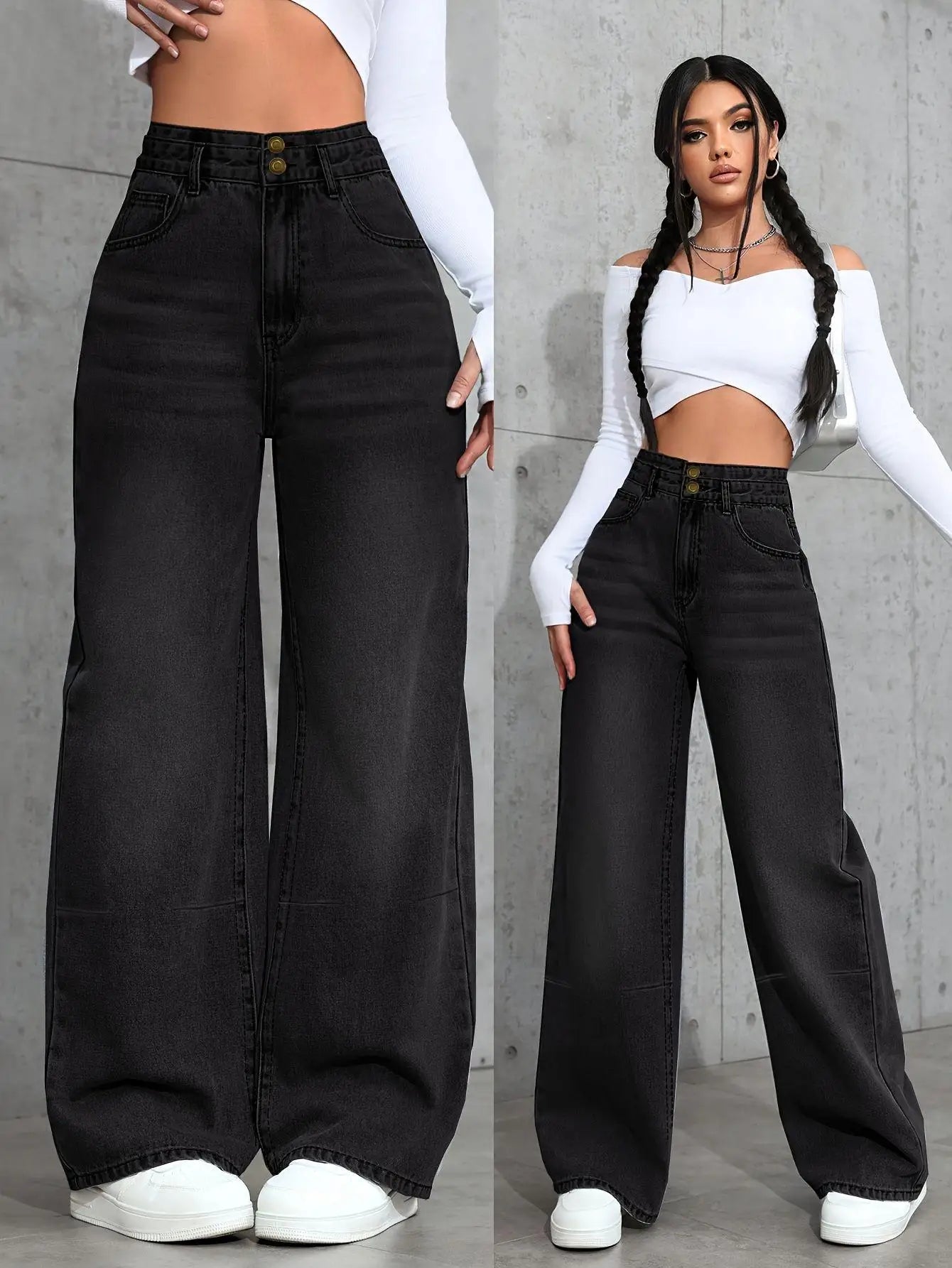 Women's straight jeans are casual in style with a comfortable fit with pockets, perfect for casual wear.