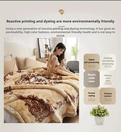 European Style Warm Raschel Blanket for Winter High End Soft Thicken Warmth Weighted Blanket Double Side Flocked Comforter Duvet.