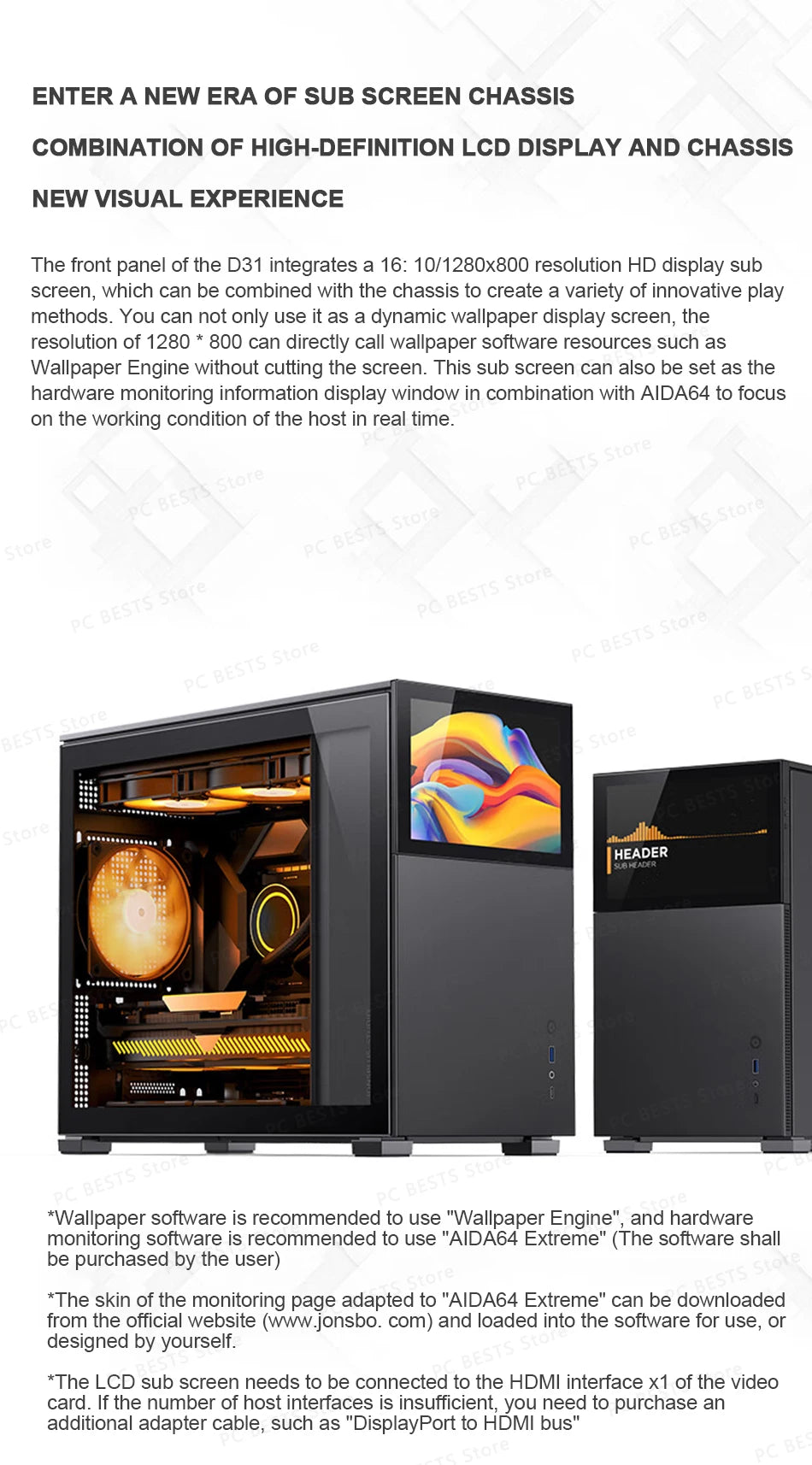 Jonsbo Pinecone D31 Case MATX ITX DTX Small Translucency Sub Screen of Video Games Support ATX Power 360 Cold Exhaust Chassis.