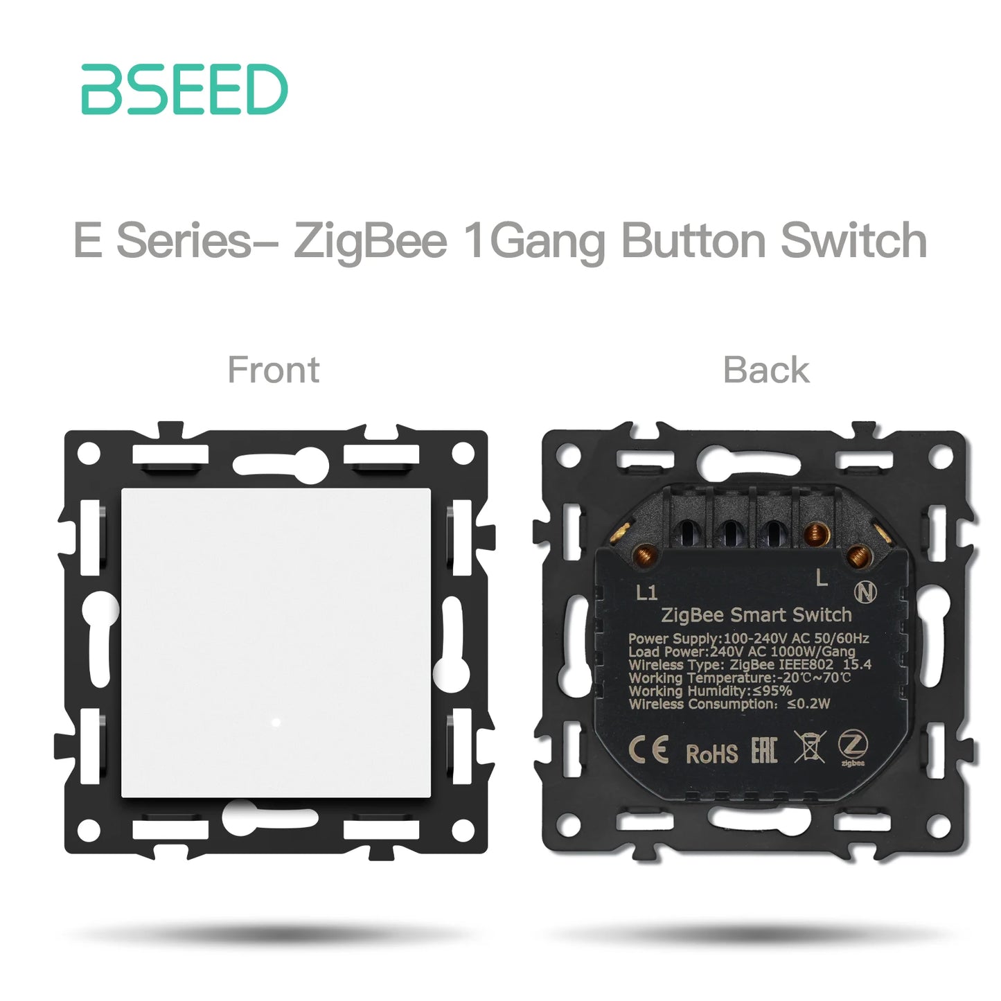BSEED Zigbee 1/2/3/4Gang Smart Licht Vorhang Shutter Dimmer Schalter Mechanische Tasten EU Steckdosen USBC DIY Teile Kunststoff Rahmen